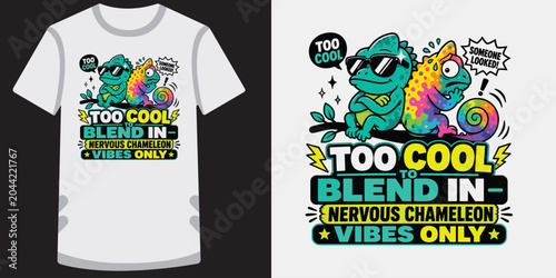 Schilderij op canvas Two cool and nervous chameleon characters sitting on branch for unique t-shirt print art