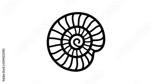 Photos Black and white nautilus shell outline, simple spiral, prehistoric fossil icon