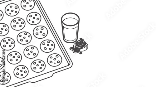 Cuadro en lienzo A baking sheet filled with freshly baked chocolate chip cookies next to a glass of milk