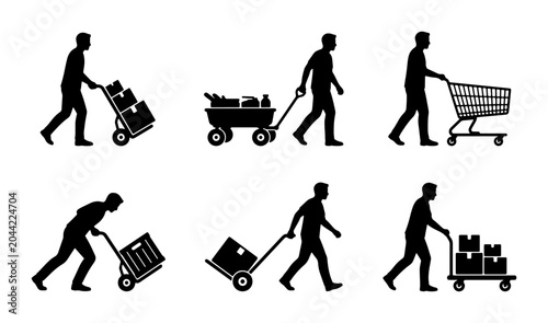 Quadro su tela Silhouette Icons: Shopping Cart, Hand Truck, Dolly, and Trolley Variations for L
