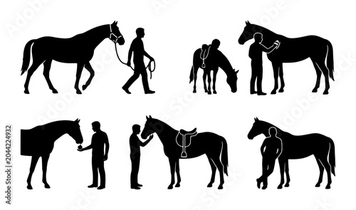 Canvastavla Horse and Rider Silhouettes: Equestrian Activities, Stable Care, and Training Po