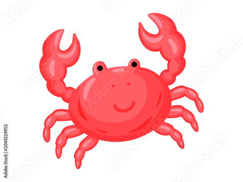 Cute Red Crab Smiling Raised Claws Beach Clipart