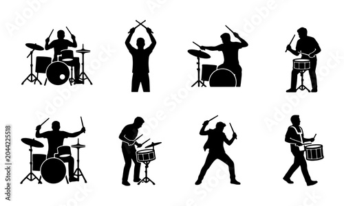 Bild auf Leinwand Drummer Silhouettes Collection, Rock Band Musician Icons, Percussionist Performa
