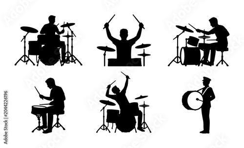 Canvastavla Drummer Silhouettes Collection: Musician Performance Icons, Percussionist Set, R