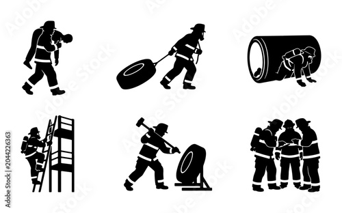 Photography Firefighter Training Silhouettes, Rescue and Hazard Simulation Icons, Emergency