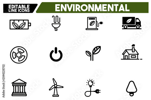 ESG Environmental Social and Governance Line Icons Set Sustainability Concepts Editable Stroke