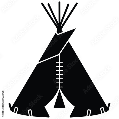Native american indian tepee tent home vector illustration black silhouette line art.