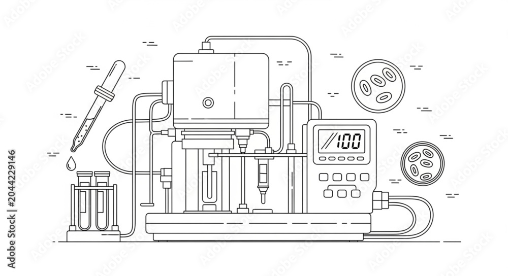 Obraz premium Scientist operates complex laboratory equipment with various tubes
