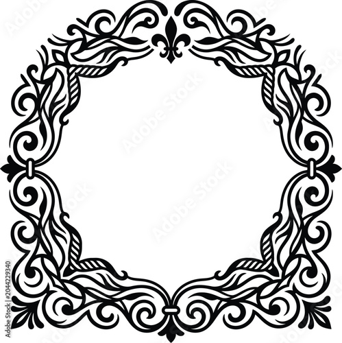 An graceful ornate black border frame with intricate filigree details for luxury invitations.