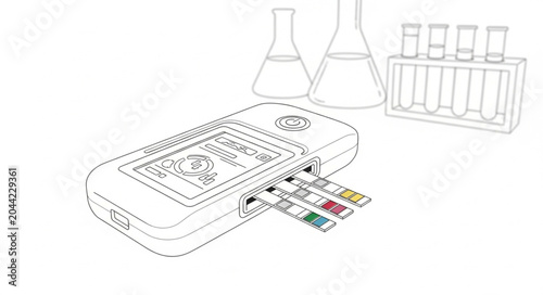 Scientist uses portable device with test strips and lab equipment