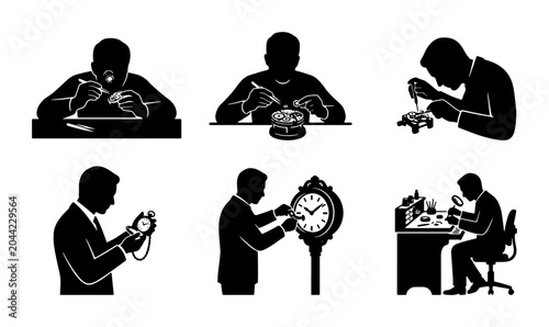 Konstfotografi Watchmaker Craftsmanship Icons: Precision Repair, Timepiece Assembly, Clock Main