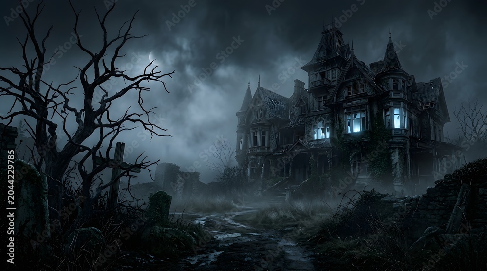 Fototapeta premium Haunted victorian mansion for halloween spooky gothic horror scene