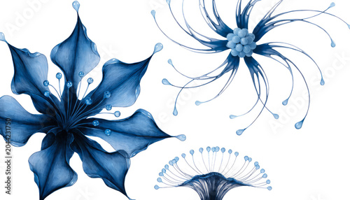 Surreal blue flower abstract blossom fantasy petal topaz detail digital art cosmic bloom floral illustration modern design dreamy mood delicate