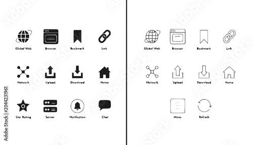 Web Icons Set: UI Elements for Browser, Network, and User Interface Design