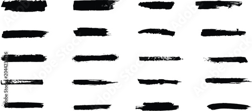 Brush lines set. Vector black paint brush spots, highlighter lines or felt-tip pen marker. Ink smudge abstract shape stains and smear set with texture - Vector