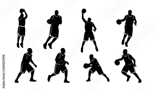 Photos Professional basketball athlete silhouette set vector sports illustration on whi