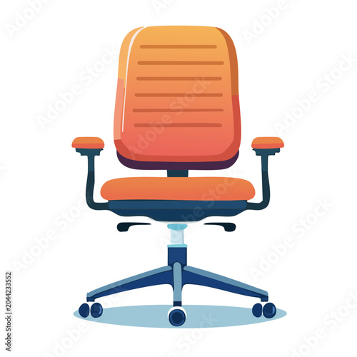 Modern orange office chair with blue accents on white background