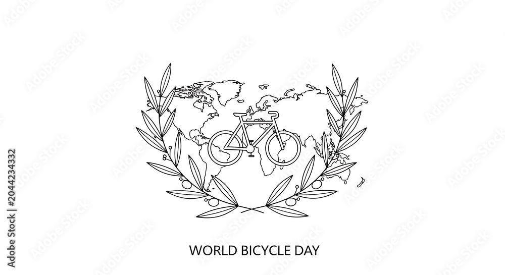 Fototapeta premium World Bicycle Day celebration with bicycle silhouette and text.