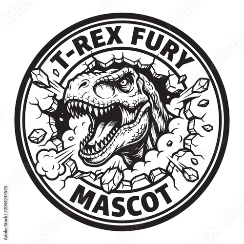 Fierce t-rex dinosaur mascot logo illustration