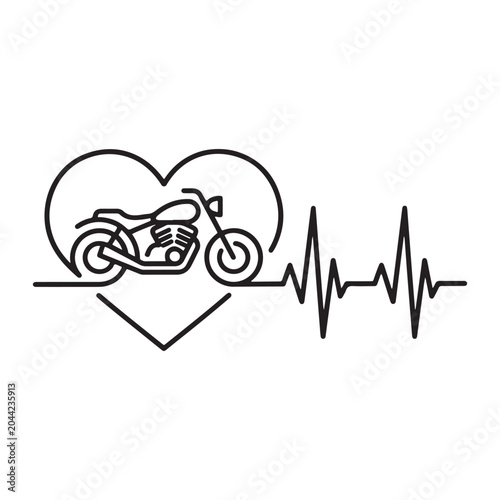 Motorcycle heart beat line art vector icon