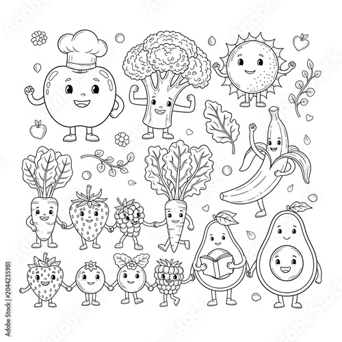 Cute hand drawn animals and nature scene illustration.