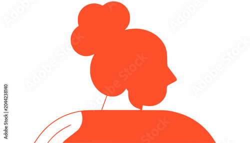 Minimalist Orange Silhouette Woman Profile with Bun Hairstyle, Abstract Design