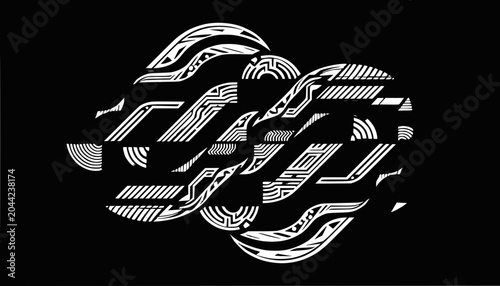 Abstract Geometric Pattern, Black and White Modern Design, Dynamic Lines, Tribal Art
