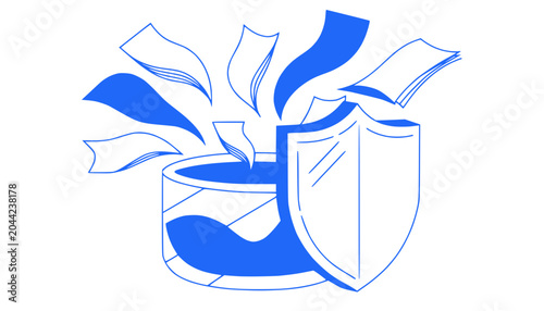 Secure Voting Box with Ballot Papers and Shield Icon - Election Security Concept