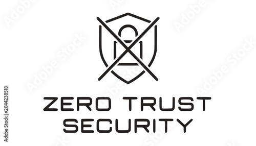 Zero Trust Security Icon with Shield and Lock, Cybersecurity Concept