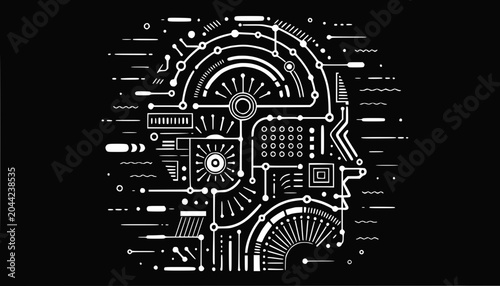 Abstract AI Head, Artificial Intelligence, Futuristic Technology, Machine Learning Concept
