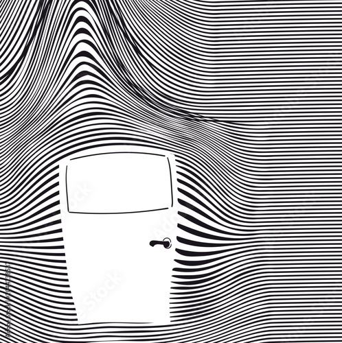 Striped wall with distortion and cartoon door