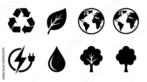 Картината върху платно Eco-friendly Icons Set: Recycling, Leaf, Earth, Energy, Water Drop, Trees, Vecto