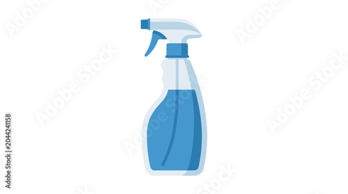 A blue spray bottle sits on a surface for cleaning purposes indoors.