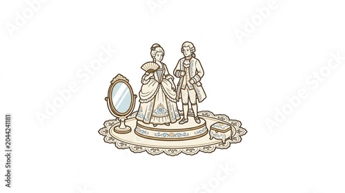Fotografía Antique porcelain figurines of a couple in historical attire.