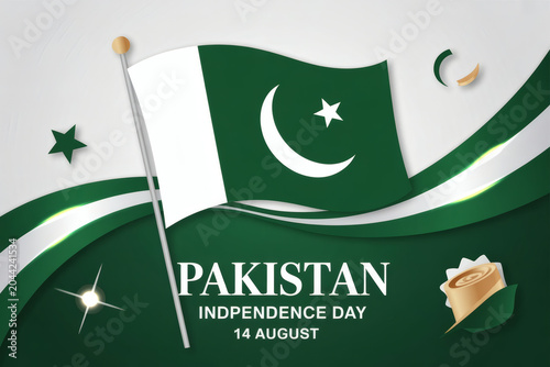 Pakistan Independence Day 14 August 2026 celebration vector design patriotic flag green theme festive poster banner greeting illustration concept