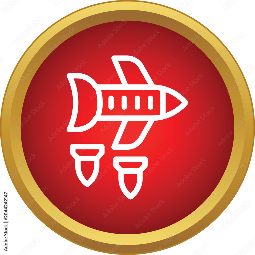 Obraz premium Outline icon representing a bomber aircraft releasing munitions in a red frame