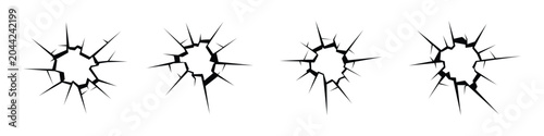 Tableau sur toile Broken glass cracks and bullet hole texture elements