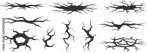 Foto Cracked ground and fracture collection with realistic broken surface effects and damaged textures