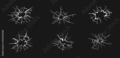Bild auf Leinwand Broken glass crack burst collection with realistic impact fractures and shattered surface effects