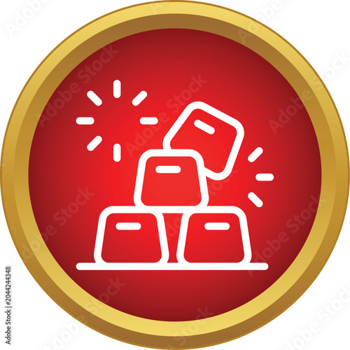 Gold bullion bars representing financial wealth, investment, and success inside a red circle