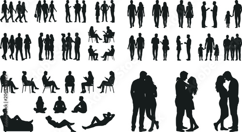 Foto People silhouettes collection featuring couples walking families talking sitting