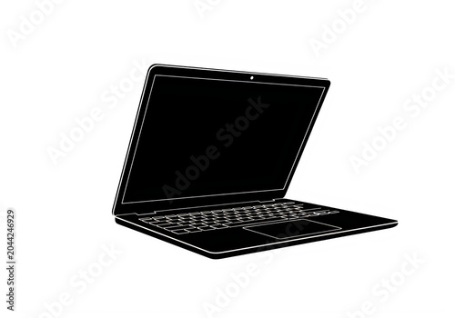 Modern black laptop sitting on clean surface isolated on transparent background