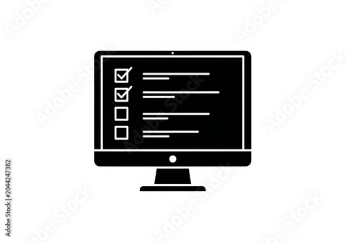 Modern computer monitor displaying checklist with checkboxes isolated on transparent background