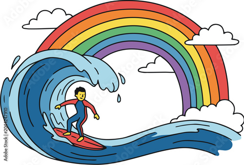 International Surfing Day Hand Drawn Illustration Collection, Colorful Surfing and Ocean Lifestyle Art