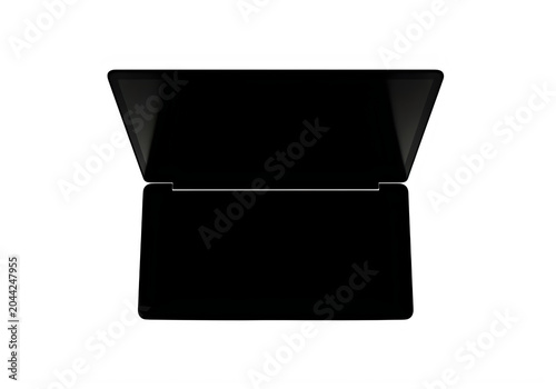 Modern black laptop with closed lid on a flat surface isolated on transparent background