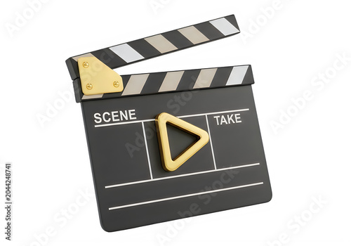 Play button on film clapperboard icon design isolated on transparent background