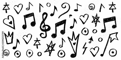 Bild auf Leinwand Hand drawn Musical Symbols And Notes Black and white Vector Illustration