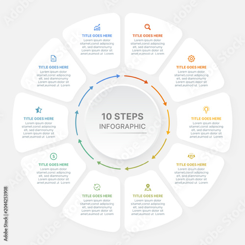 10 Steps Circular Cycle Business Infographic Diagram Template