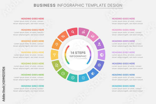 14 Steps Circular Cycle Round Business Infographic Template for Data Visualization