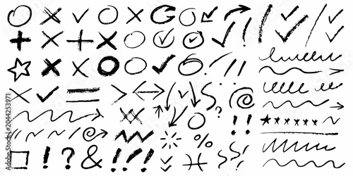 Принти на полотні Black Handwritten Symbols And Arrows Vector Illustration Collection